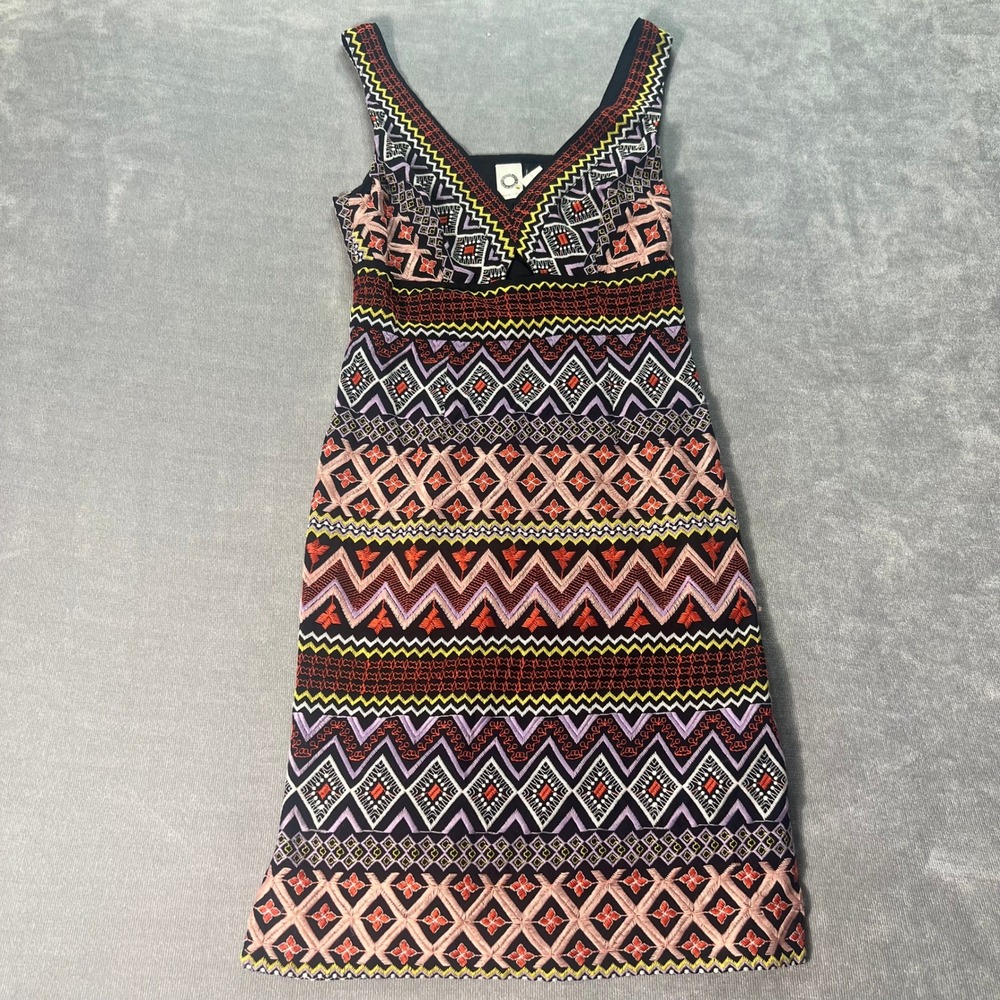 Anthropologie Akemi+Kin Geo Embroidered Column Dress Babydoll V Neck Boho  6 NWT